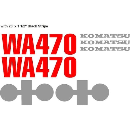 Aftermarket Komatsu Wheel Loader WA470 Decal Set with 20' x 1 1/2" Black Stripe KOMWA470DECALSET